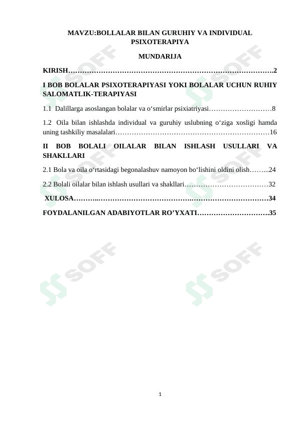 BOLLALAR BILAN GURUHIY VA INDIVIDUAL PSIXOTERAPIYA