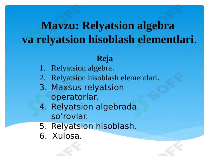 Relyatsion algebra