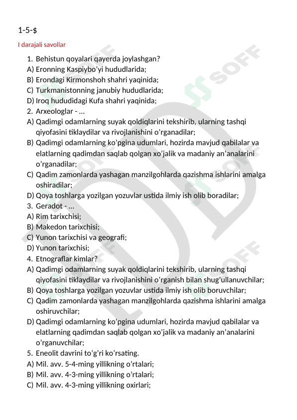 Tarix 6-sinf test