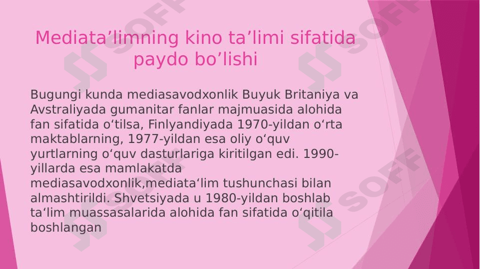 Mediata'limning kino ta'limi sifatida paydo bo'lishi