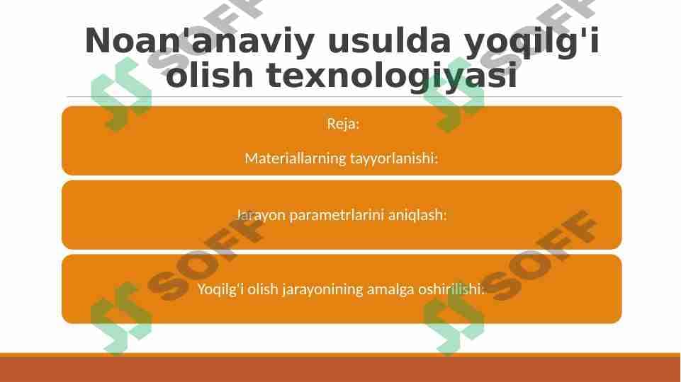 Noan'anaviy usulda yoqilg'i olish texnologiyasi
