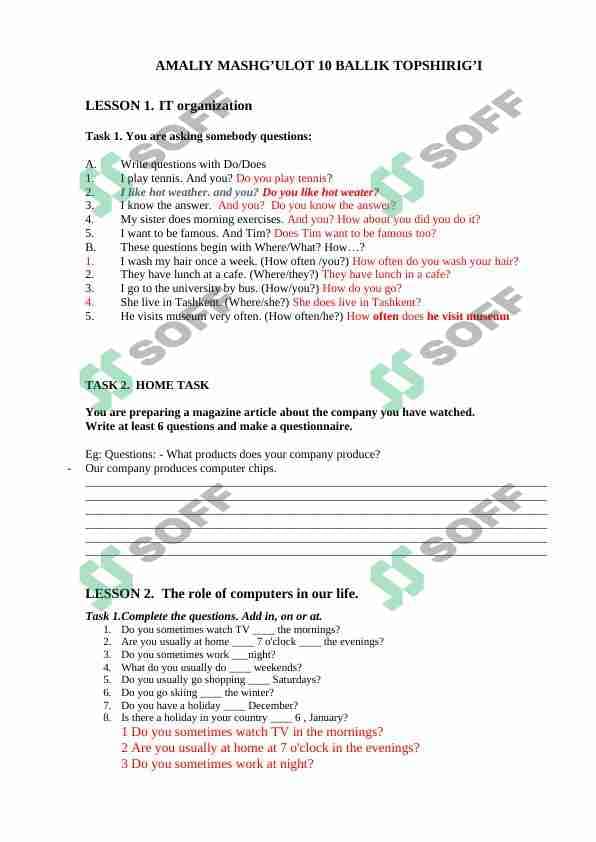 ingliz tilidan amaliy mashg'ulot uchun