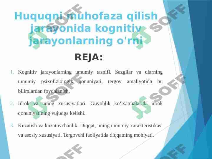 Huquqni muhofaza qilish jarayonida kognitiv jarayonlarning o'rni