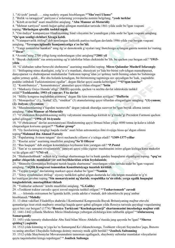 Umumiy Ta'rix-1074 ta savol va javob to'plami