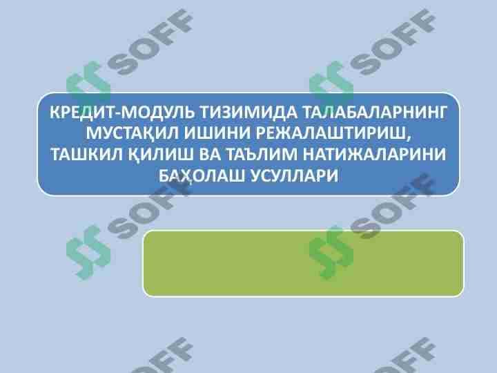 KRЕDIT MODUL TIZIMIDA TALABALARNING MUSTAQIL ISHINI RЕJALASHTIRISH TASHKIL QILISH VA TA’LIM NATIJALARINI BAHOLASH USULLARI