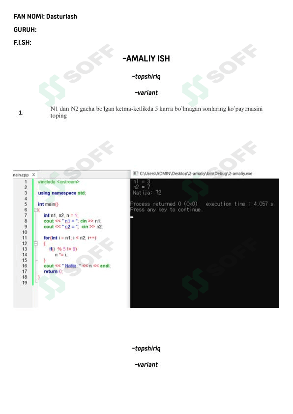 Dastur C++ dan amaliy mashg'ulot