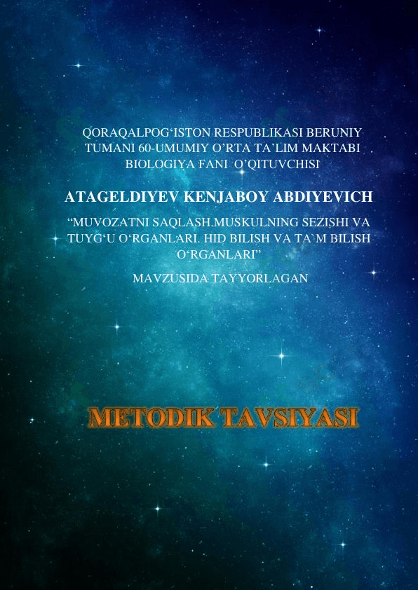Muvozanatni saqlash muskullarning sezishi va tuyg`u organlari.