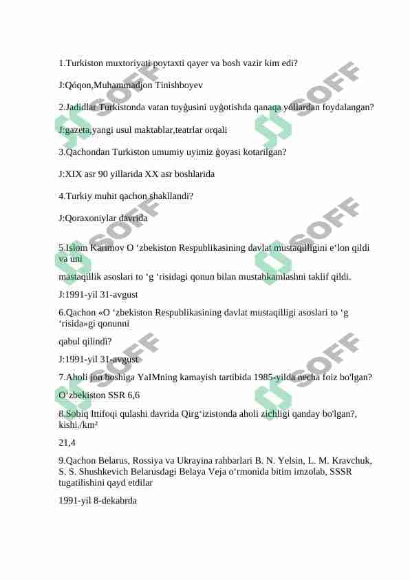 markaziy osiyo xalqlar tarixidan test