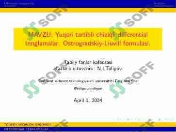 Yuqori tartibli chiziqli differensial tenglamalar. Ostrogradskiy-Liuvill formulasi