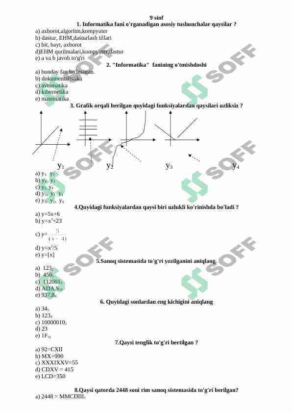 Informatika test 9-11-sinflar, javoblari bilan birga