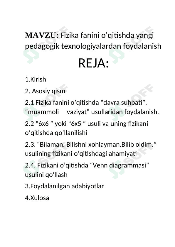 fizika fanini o'qitishda yangi pedagogik texnologiyalardan foydalanish