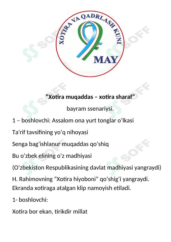 9-may Xotira muqaddas ssenariy