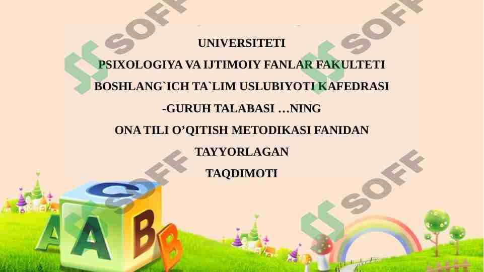 BOSHLANG’ICH SINF DARSLIKLARIDA OT SO’Z TURKUMIGA OID MASHQLAR TASNIFI