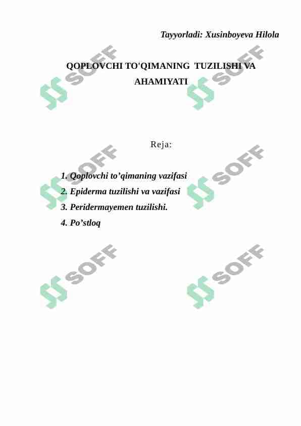 QOPLOVCHI TO'QIMANING TUZILISHI VA AHAMIYATI