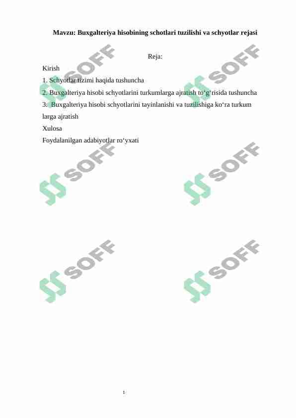 Buxgalteriya hisobining schotlari tuzilishi va schyotlar rejasi