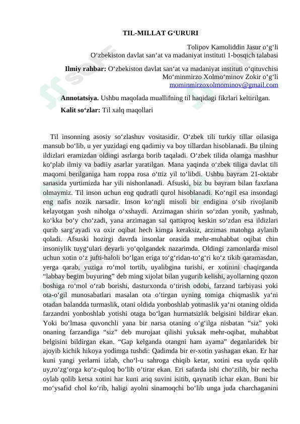 "TIL-MILLAT G'URURI"