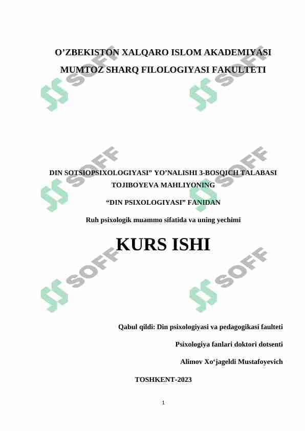 RUH PSIXOLOGIK MUAMMO SIFATIDA VA UNING YECHIMI