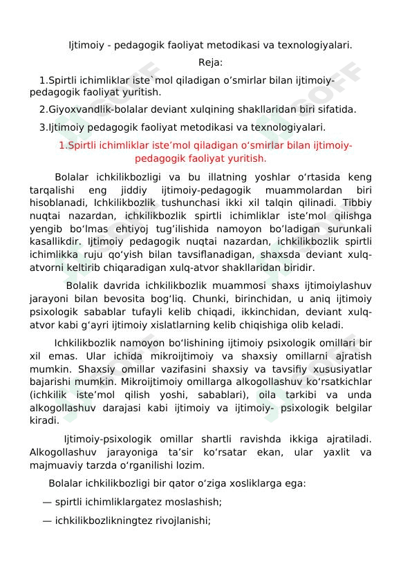 Ijtimoiy - pedagogik faoliyat metodikasi va texnologiyalari.