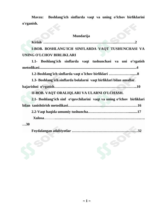 Boshlang'ich sinflarda vaqt va uning o'lchov birliklarini o'rganish