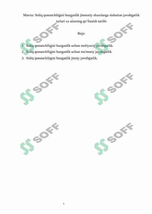 Soliq qonunchiligini buzganlik jismoniy shaxslarga nisbattan javobgarlik turlari va ularning qo'llanish tartibi