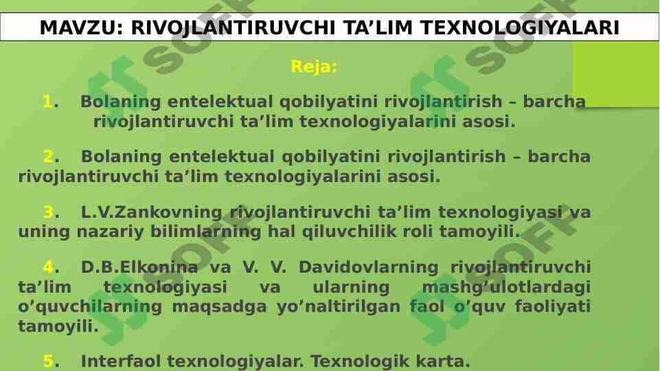 RIVOJLANTIRUVCHI TA’LIM TEXNOLOGIYALARI