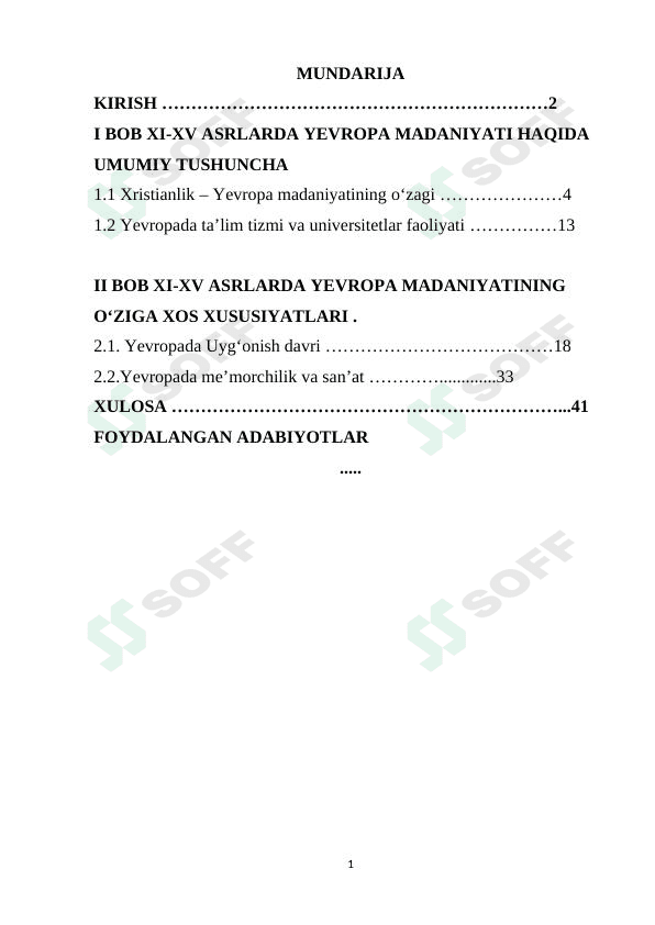 XI-XV ASRLARDA YEVROPA MADANIYATI