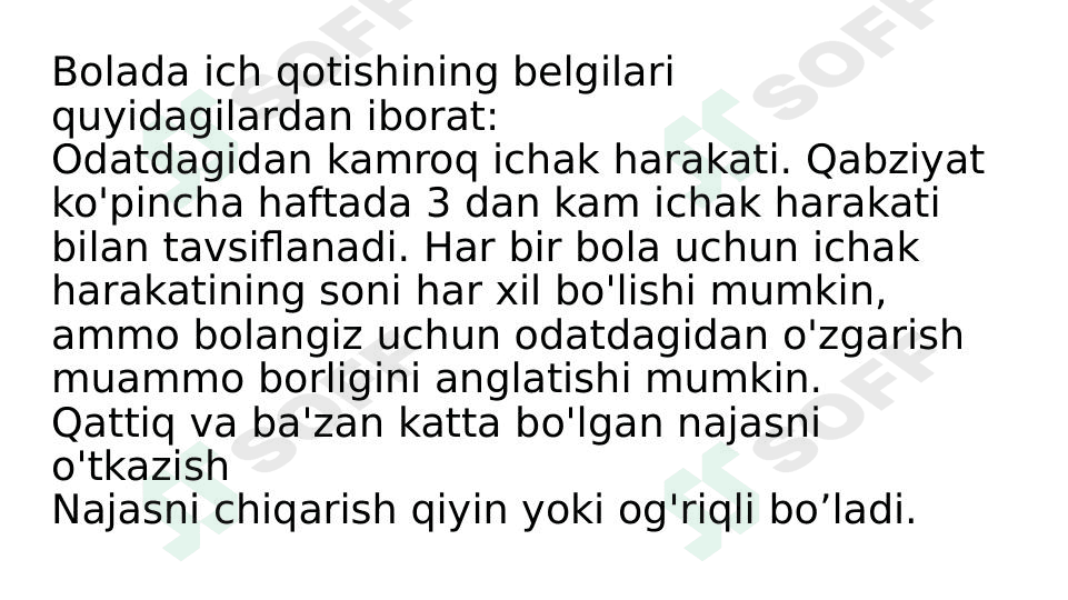 Bolada ich qotishining belgilari