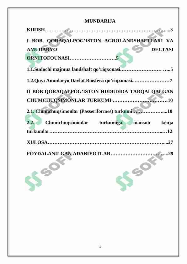 Qaraqalpiĝistonning agrolandshaftlarida tarqalgan qushlar