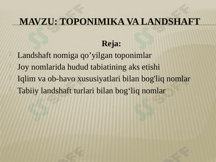 Toponimika va Landshaft