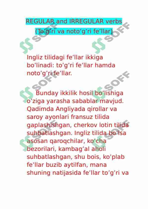 To'g'ri va noto'g'ri fe'llar | Regular and irregular verbs