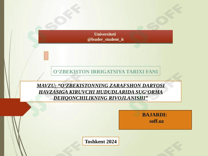 O‘ZBEKISTONNING ZARAFSHON DARYOSI HAVZASIGA KIRUVCHI HUDUDLARIDA SUG‘ORMA DEHQONCHILIKNING RIVOJLANISHI