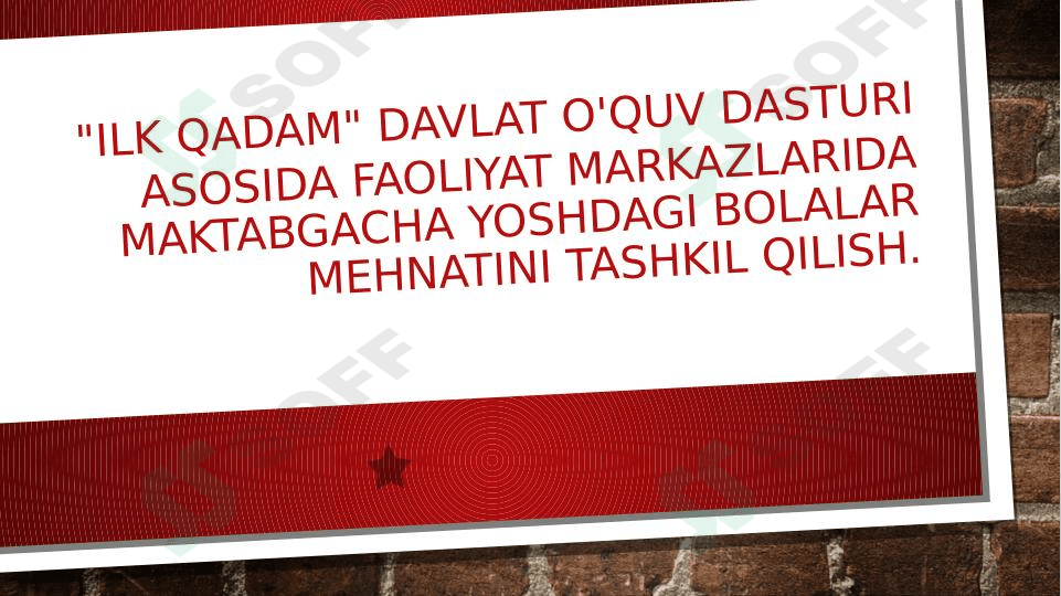 "Ilk qadam" davlat o'quv dasturi asosida faoliyat markazlarida maktabgacha yoshdagi bolalar mehnatini tashkil qilish.