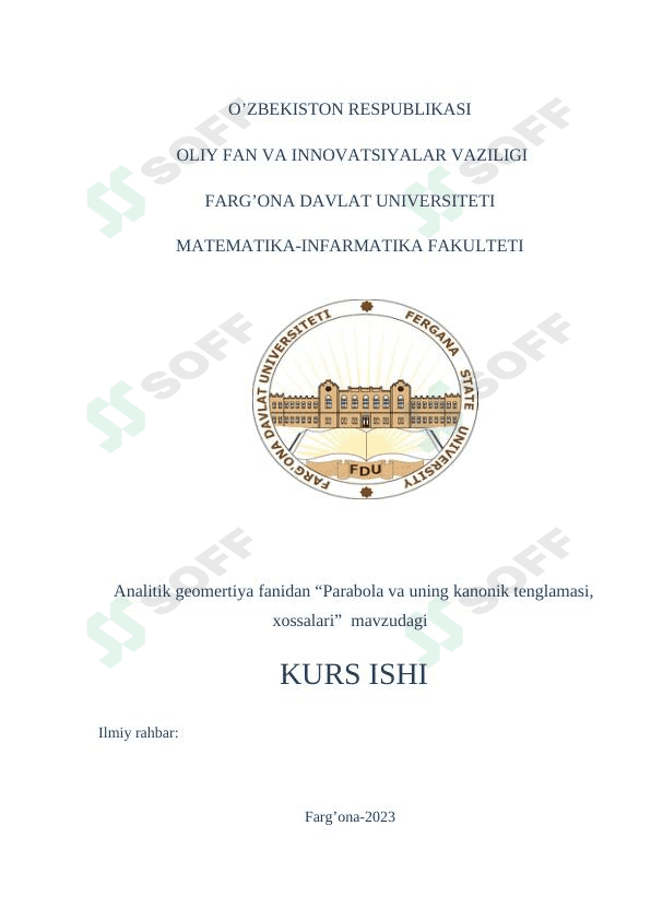 Parabola va uning kanonik tenglamasi, xossalari