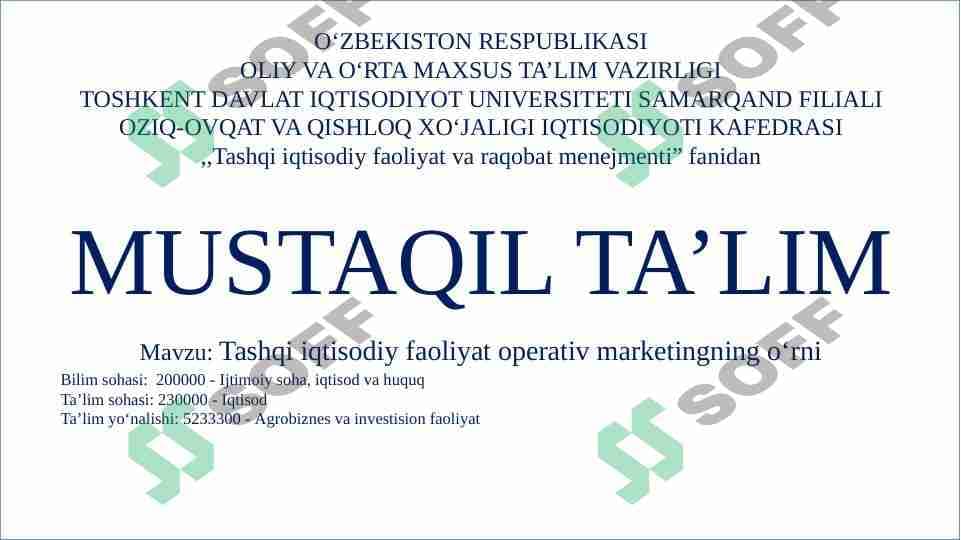 Tashqi iqtisodiy faoliyat operativ marketingning oʻrni