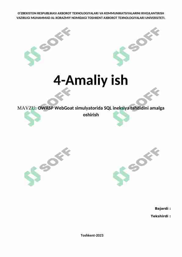 OWASP WebGoat simulyatorida SQL ineksiya tahdidini amalga oshirish
