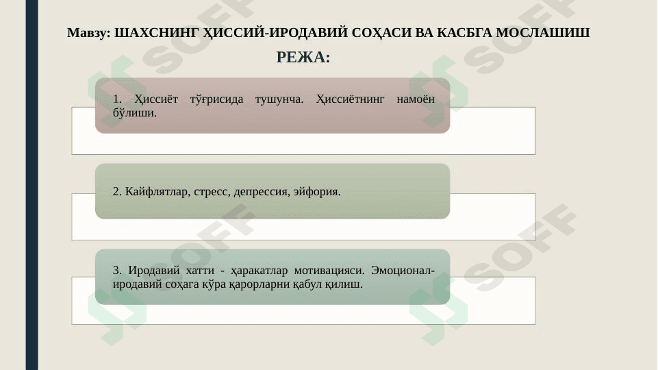 SHAXSNING HISSIY-IRODAVIY SOHASI VA KASBGA MOSLASHISH