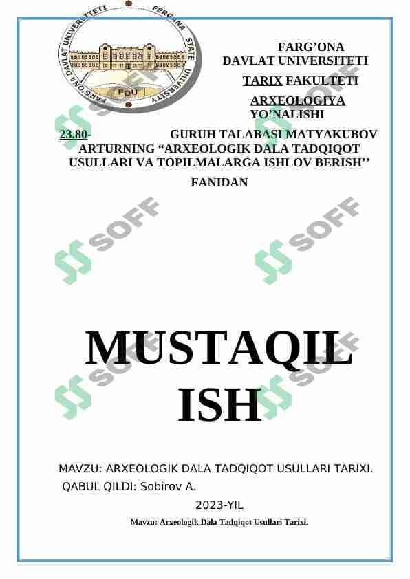 ARXEOLOGIK DALA TADQIQOTLARI USULLARI TARIXI