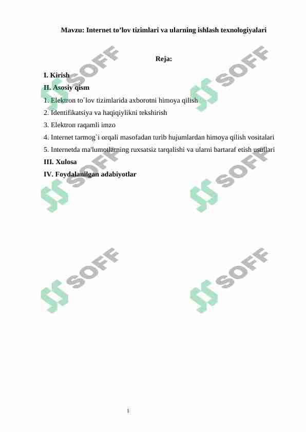 Intеrnеt to'lоv tizimlаri vа ulаrning ishlаsh tехnоlоgiyalаri