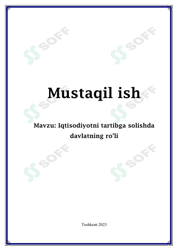 Iqtisodiyotni tartibga solishda davlatning ro'li