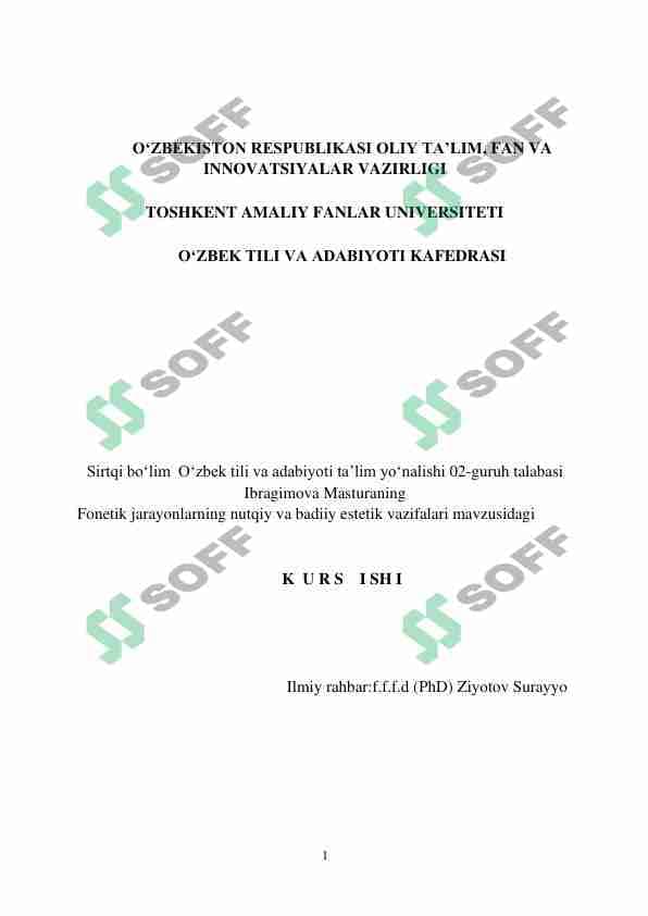 FONETIK JARAYONLARINING NUTQIY VA BADIIY ESTETIK  VAZIFALARI