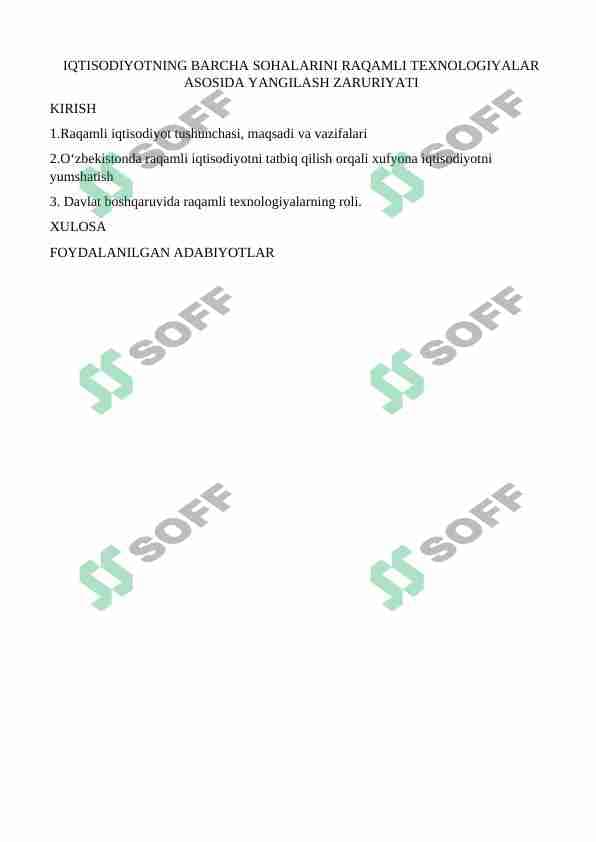 IQTISODIYOTNING BARCHA SOHALARINI RAQAMLI TEXNOLOGIYALAR ASOSIDA YANGILASH ZARURIYATI