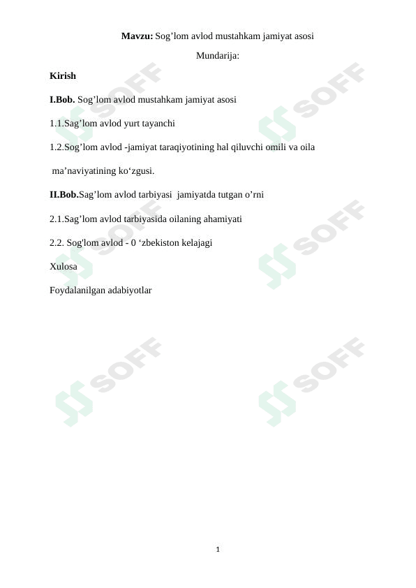 Sog'lom avlod mustahkam jamiyat asosi