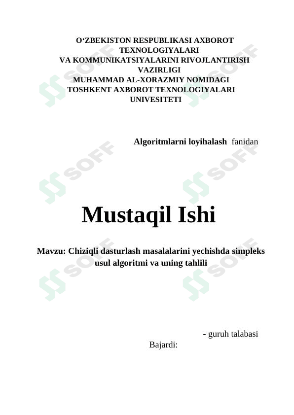 Chiziqli dasturlash masalalarini yechishda simpleks usul algoritmi va uning tahlili