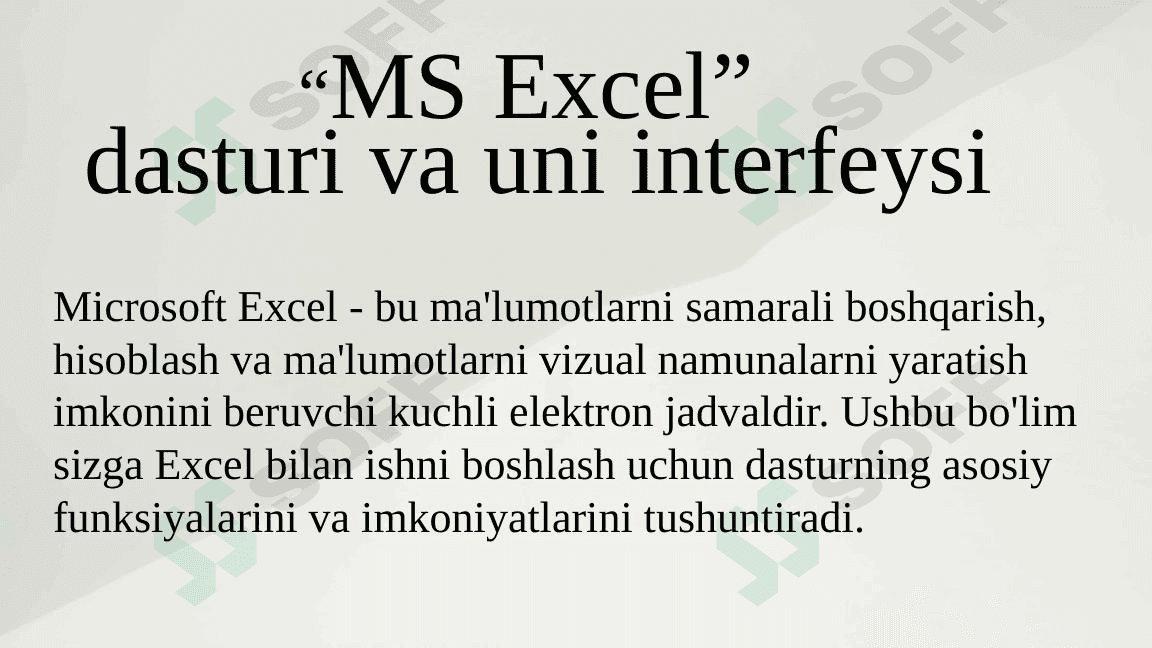 MS Excel dasturi va uning interfeysi