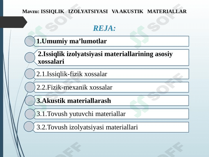 ISSIQLIK   IZOLYATSIYASI   VA AKUSTIK   MATERIALLAR
