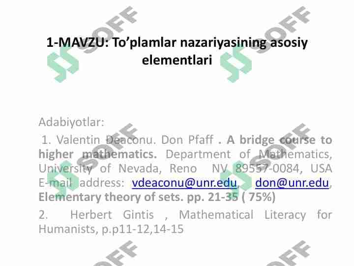To’plamlar nazariyasining asosiy elementlari