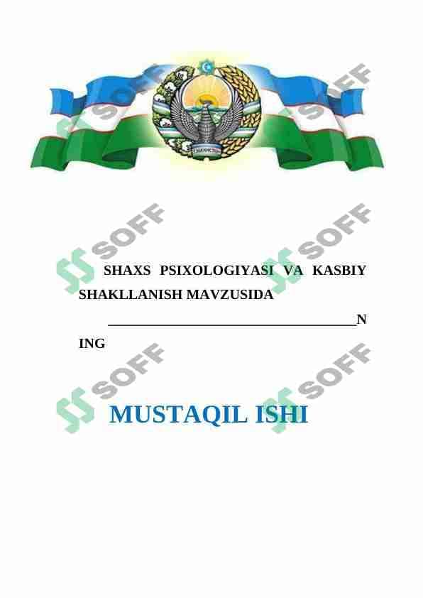 SHAXS PSIXOLOGIYASI VA KASBIY SHAKLLANISH MAVZUSIDA