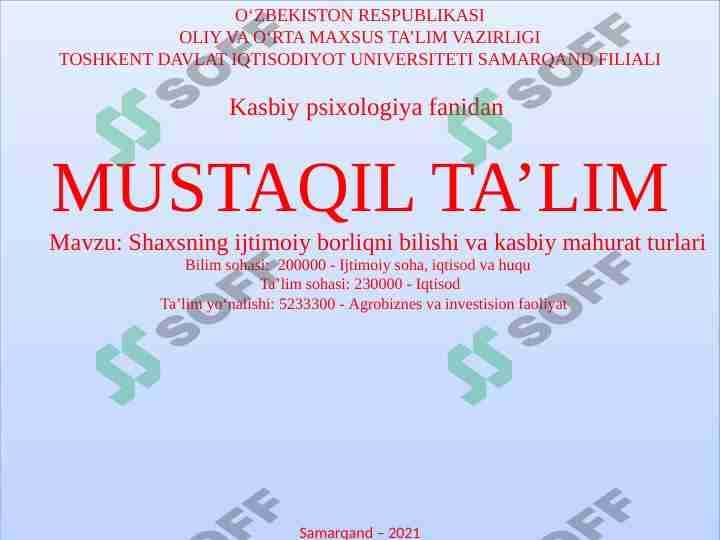 Shaxsning ijtimoiy borliqni bilishi va kasbiy mahurat turlari
