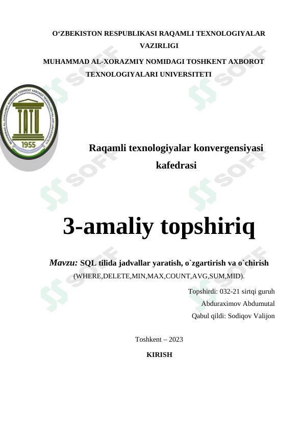 sql tilida jadvallar yaratish