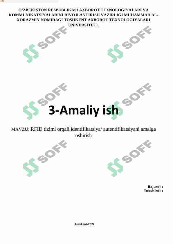 RFID tizimi orqali identifikatsiya autentifikatsiyani amalga oshirish